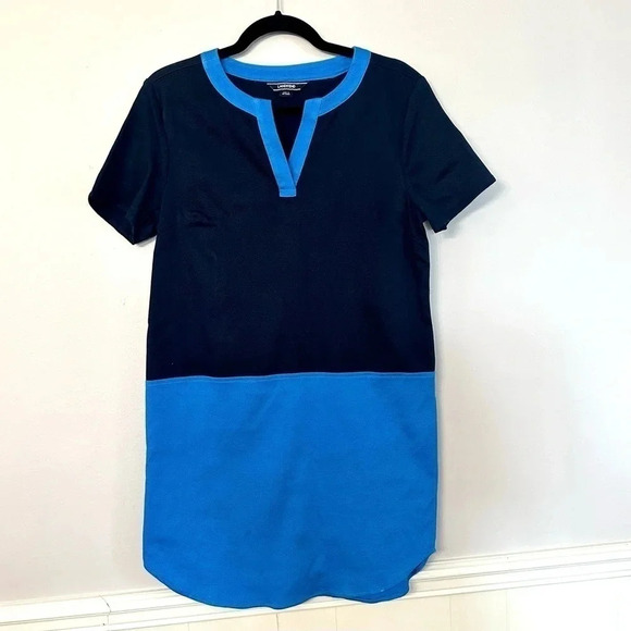 Land's End Women's Short Sleeve Color Block Blue V-Neck Dress Size S GUC - Picture 2 of 9